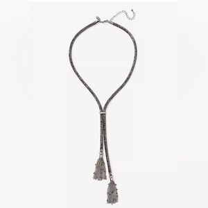 Like New Chico’s Lumi Y-Tassel Necklace Silver Grey sparkly necklace